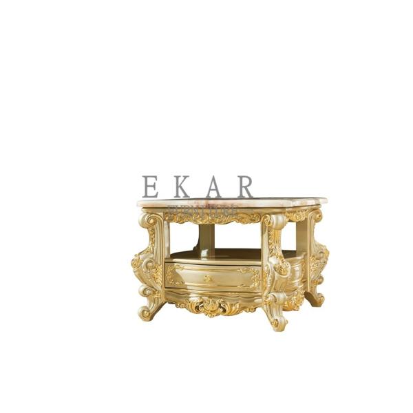 Living Room Luxury Gold Carved Wooden Corner Side Table LF-01