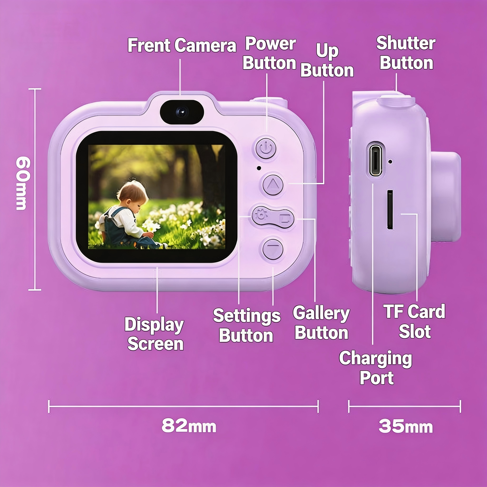 DLC Kids Digital Camera CMOS MicroSD 9600W Dual Lens 1080P HD Video 2.0