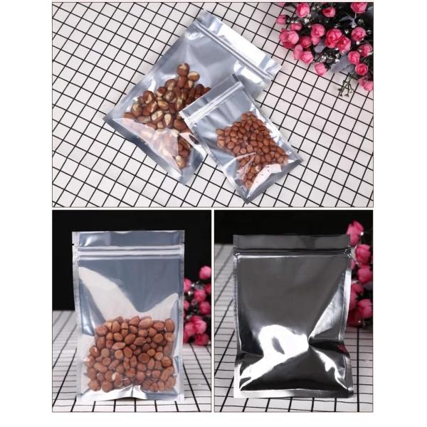 One Side Clear One Side Aluminum Foil 3 Side Seal Flat Zipper Bag