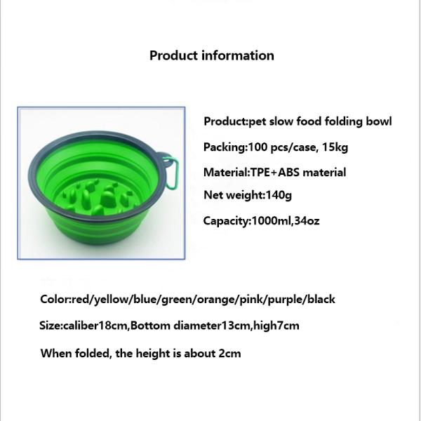 Mascota gato de alimentación lenta de silicona portátil plegable plegable cuenco para perros actividades al aire libre