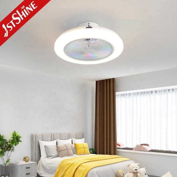 Ventilador de teto LED de 19 polegadas / OEM com acabamento branco e lâmina oculta de luz da atmosfera RGB