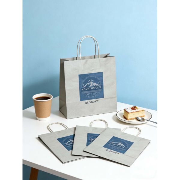 Custom Disposable Kraft Paper  Twisted  handle  Bag Printing MOQ 50000 Pieces Take Away Bag