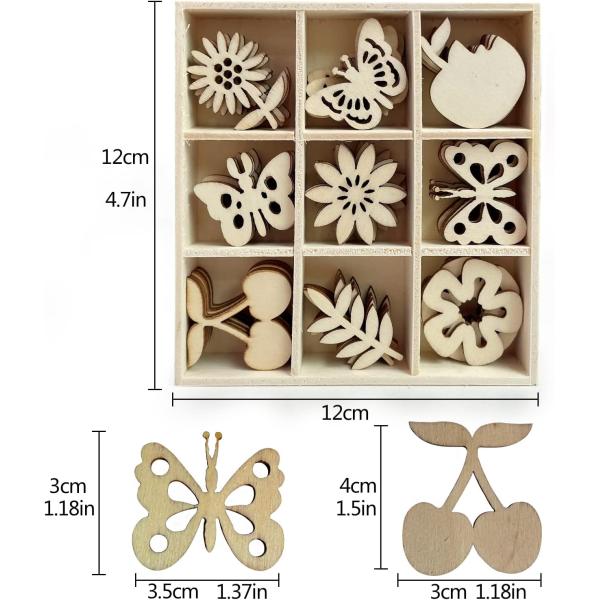 Wooden Embellishments Laser Cut Blanks Slices in Flower Theme for Nature Decor 45pcs
