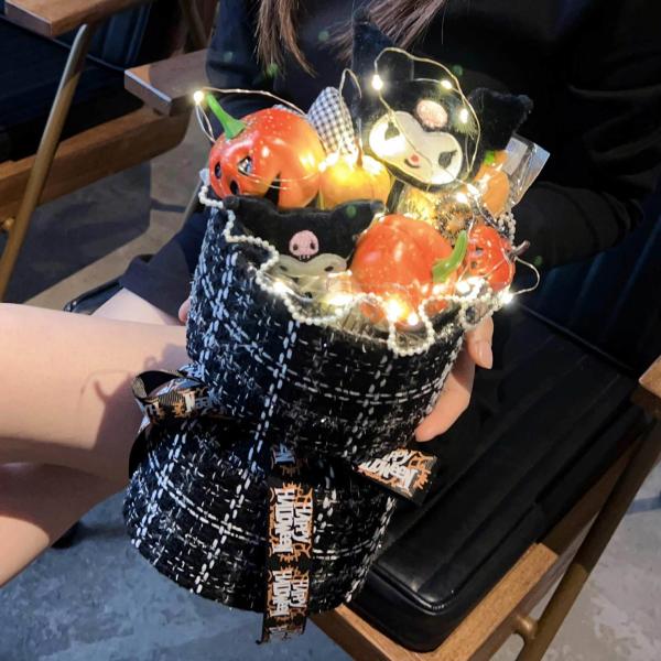 Halloween Gift Doll Bouquet Kuromi Finished Plush Doll Pumpkin Head Cartoon Bouquet Birthday Gift for Girlfriend