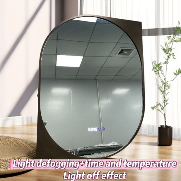 Modern LED Bathroom Smart Mirror Hidden Light Stainless Steel Frame IP44 Wall Hanging Touch Switch Time Temperature Display