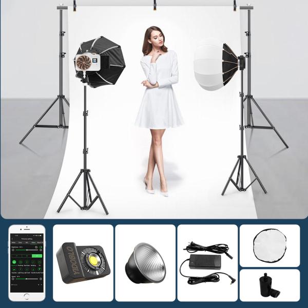 El foco portátil de 100W se puede combinar con un mango, batería de larga duración, luz fría y cálida, adecuado para fotografía al aire libre y luz de relleno.