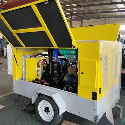 4 Wheels Portable Movable Diesel Engine Driven Air Compressor For Mining