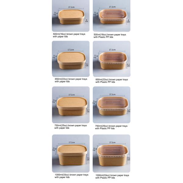 Прямоугольное бенто 500ml 650ml 750ml 1000ml коробки риса Kraft бумажное