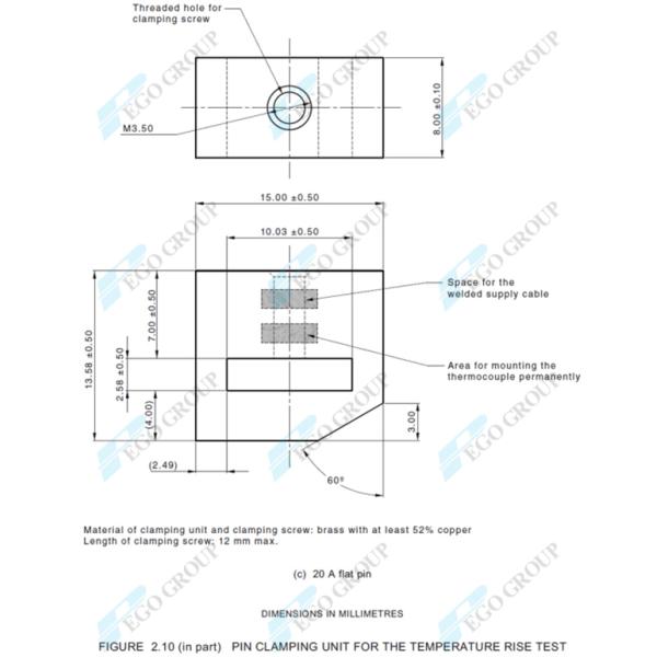 AS/NZS 3112 Figure 2.10 and Clause 2.13.8 Compliant Pin Clamping Units for Temperature Rise Test