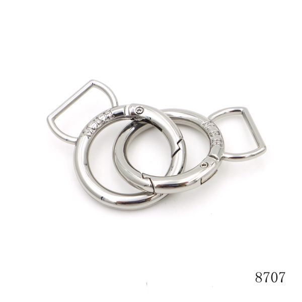 Nickel Custom Logo Engraved Spring O Ring Circle Carabiner for Handbags