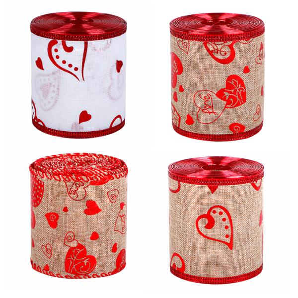 Valentine's Day Printed Burlap Ribbon 2.5 Inch Width for DIY Floral Arrangements