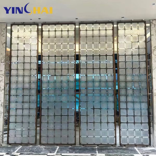 Customize Stainless Steel Screen Partition Steel Frame Room Divider With LED Light