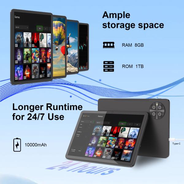 C アイデア 10.1 インチ アンドロイド 15 タブレット 8GB RAM 1TB ROM モデル CM8800プラス 黒