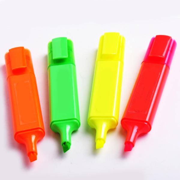 wholesale colourful 4pcs fluorescent marker pen with oblique tip