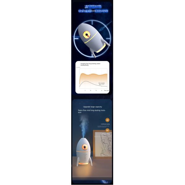 Mini Rocket Design USB Ultrasonic Aromatherapy Air Humidifier Heavy Fog For Home And Car