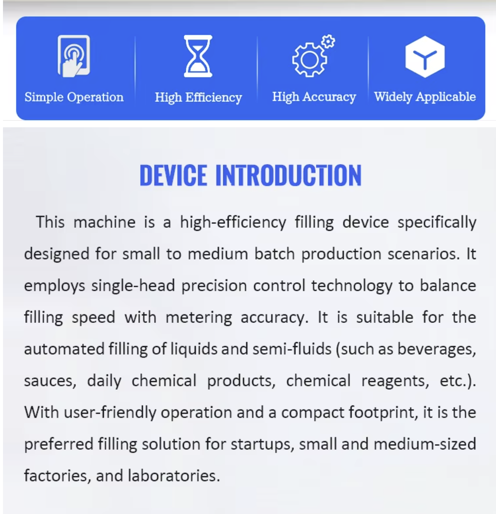 Single-head High Precision High-speed Filling Machine for Liquid and Paste Applications