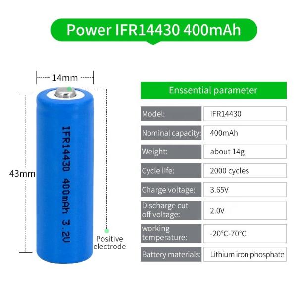 14430 Size 3.2V 400mAh LiFePO4 Battery Rechargeable Lithium Phosphate Battery for Solar Applications
