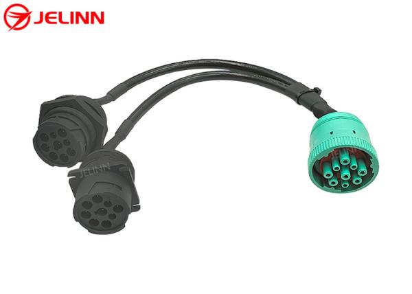 9 Pin J1939 Type 2 Female to J1939 Type 1 Male Threaded and Type 1 Male Square Flange Splitter Y Cable