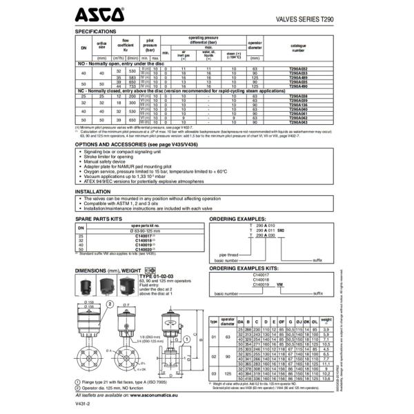 ASCO T290 Air Control Angle Seat Valve Anti Waterhammer For Food And Beverage Industry