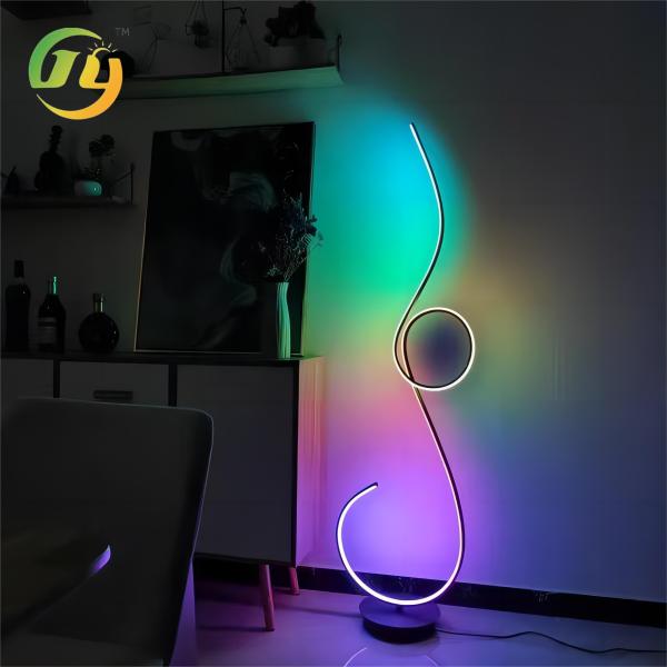 Гостиная гостиницы Современный RGB танцевальный пол Свет Черное золото стоячее светодиодное двойное спиральное линейное напольное светильник