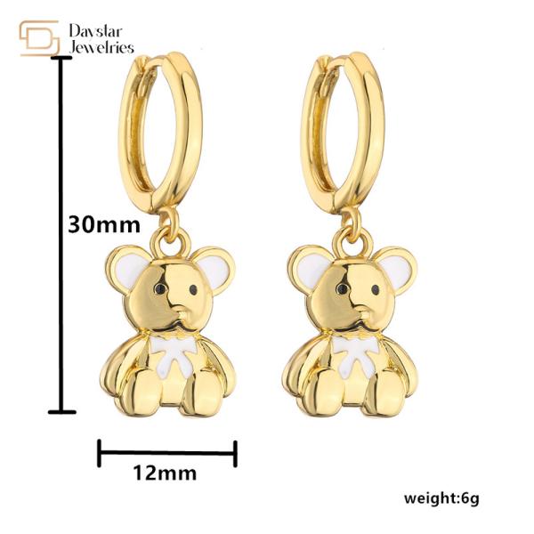 Cute Colorful Enamel Elephant Bear Mushroom Pendant Charm Hoop Earrings 18k