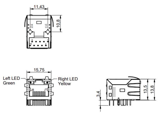 Tab Up 1000 Base-T RJ45 Female Connector 74991114412 Single Port