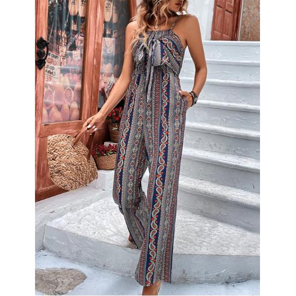 Halter женщин изготовителей одеяния OEM безрукавный связал Backless подпоясанную широкую ногу задыхается Rompers комбинезона