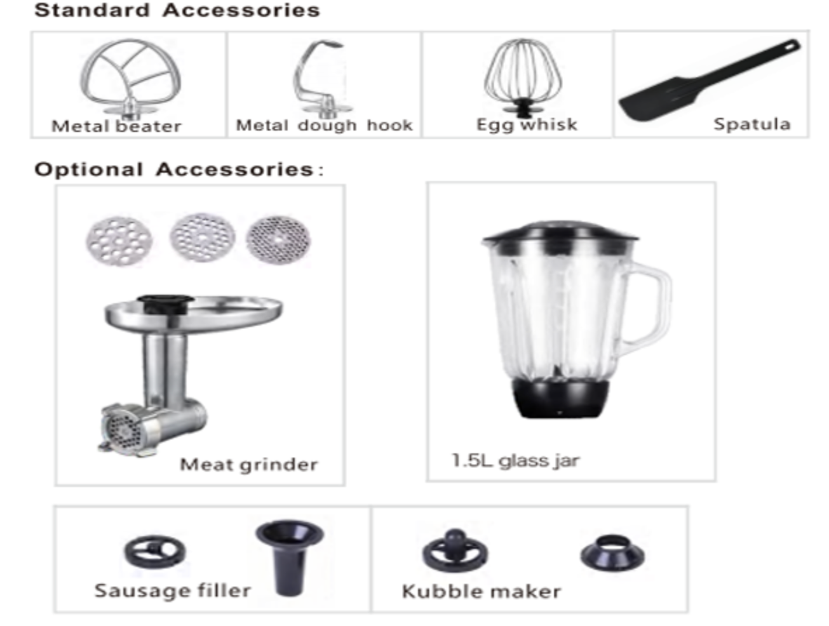 4L 800W Stand Mixer 6 Speed Pulse Mixer With Meat Grinder  Blender Option