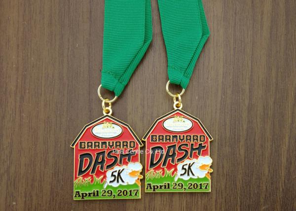 Personalized Metal Enamel Medallions , Running Awards Ribbon Medals For Kids