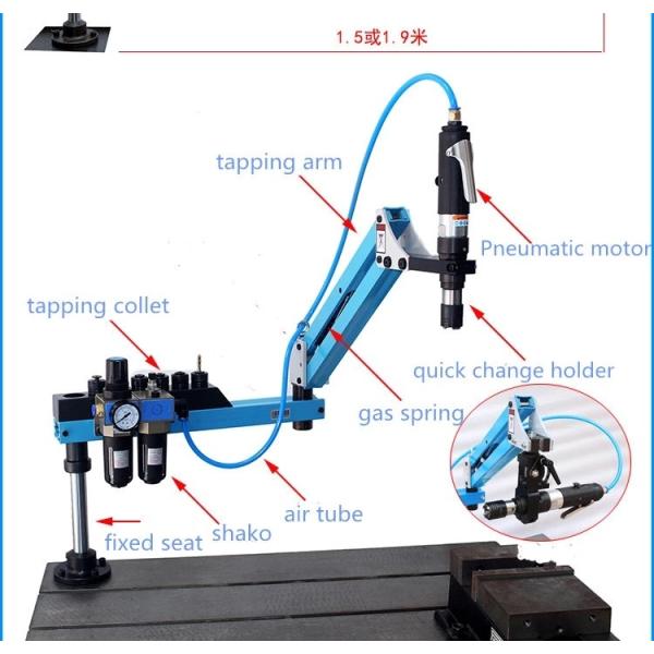 Vertical Pneumatic Air Tapping Machine 360 Degree Horizontal Flex Arm Tapper