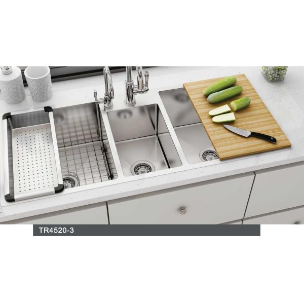 Triple Bowl Square Corner Top Mount Stainless Steel Kitchen Sink 70 X 20 Inches