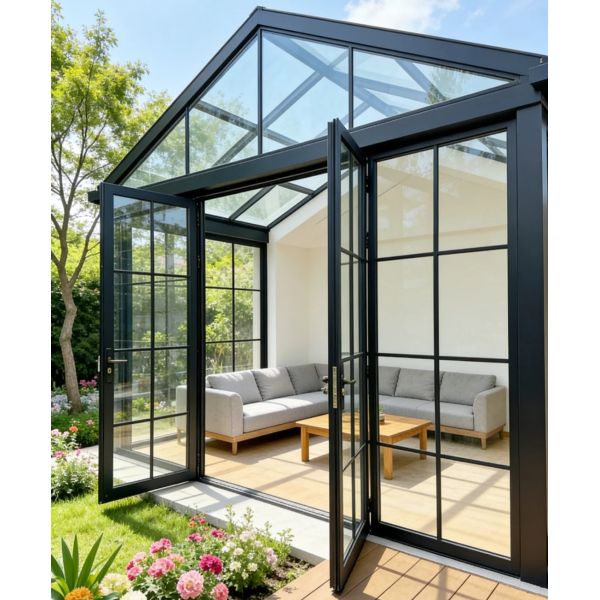 Modern Retractable Aluminium windows and Doors Materials Garden Sunroom with High Thermal Insulation Laminated Glass for Outdoor