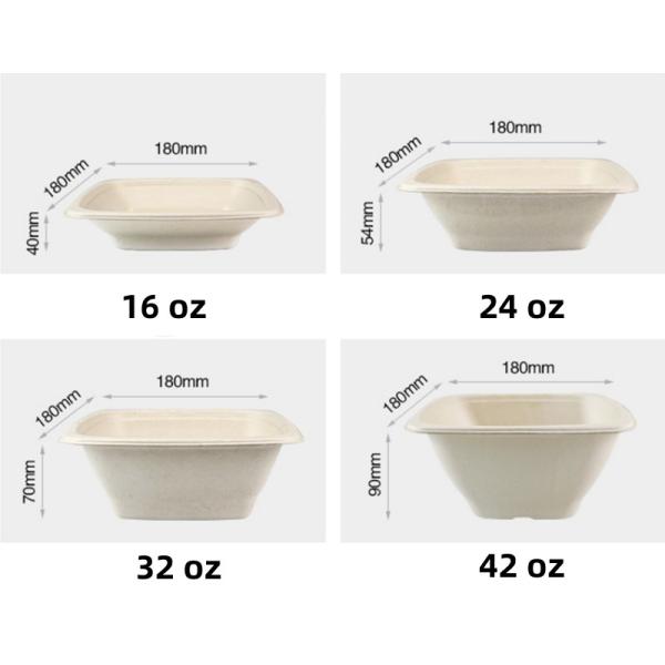 16 24 32oz Biodegradable Sugarcane Bagasse Bowl Fruit Salad Containers Box With Cover