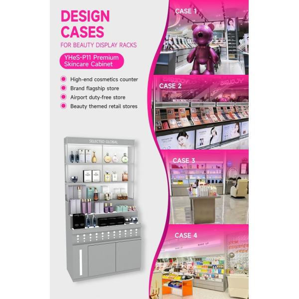YHeS-P11 10*10 Mirror Stainless Steel Tube Skincare Display Rack for High-End Stores