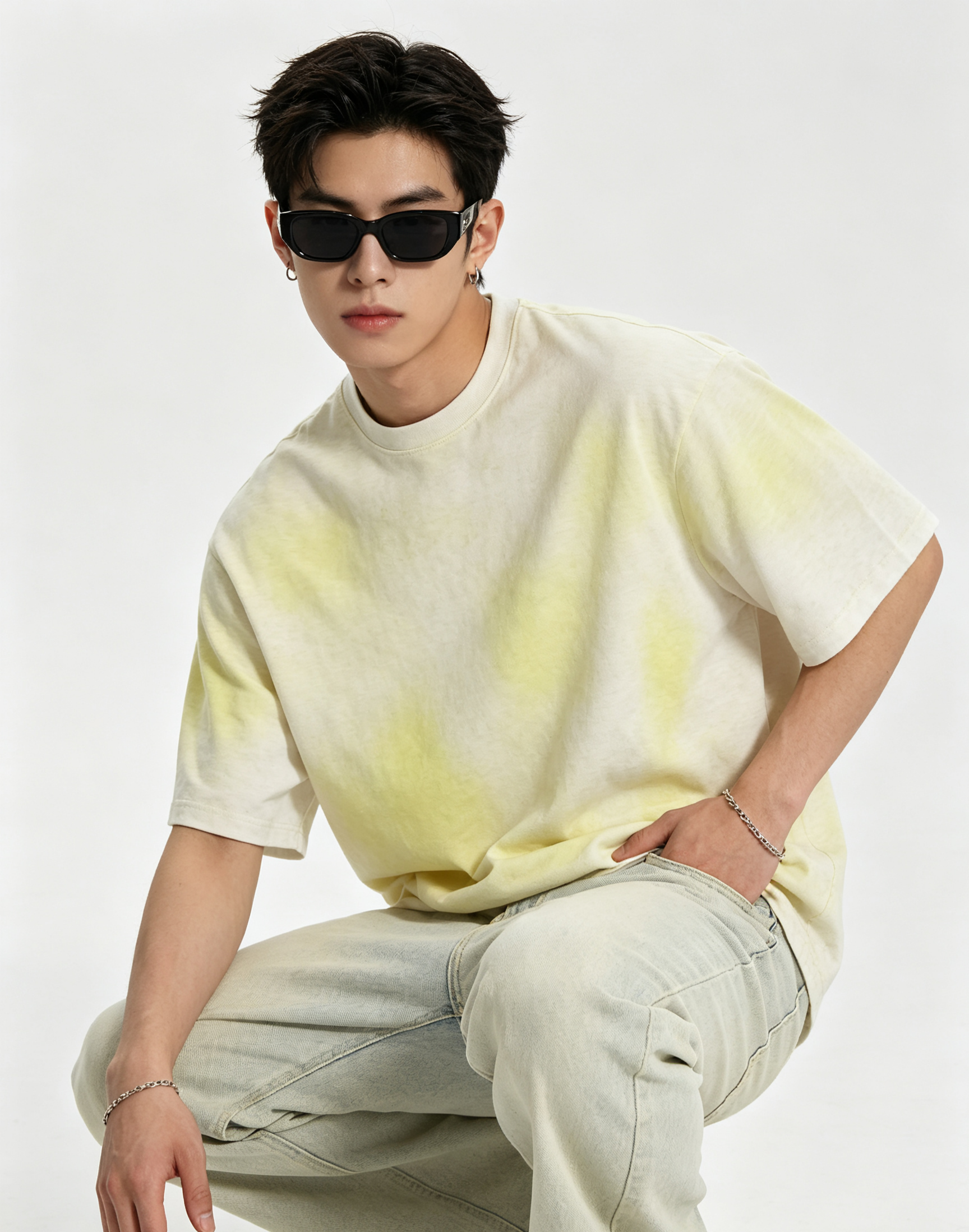 160G Cotton Watercolor Gradient Loose Fit Summer Crew Neck Tee 5 Colors Wholesale