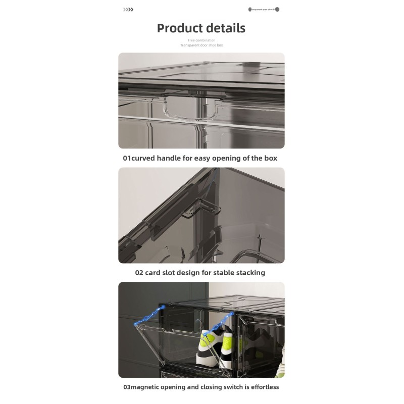 Hot Selling Household Transparent Plastic Magnetic Stackable Shoe Storage Organizer Cabinet Dustproof Shoe Box