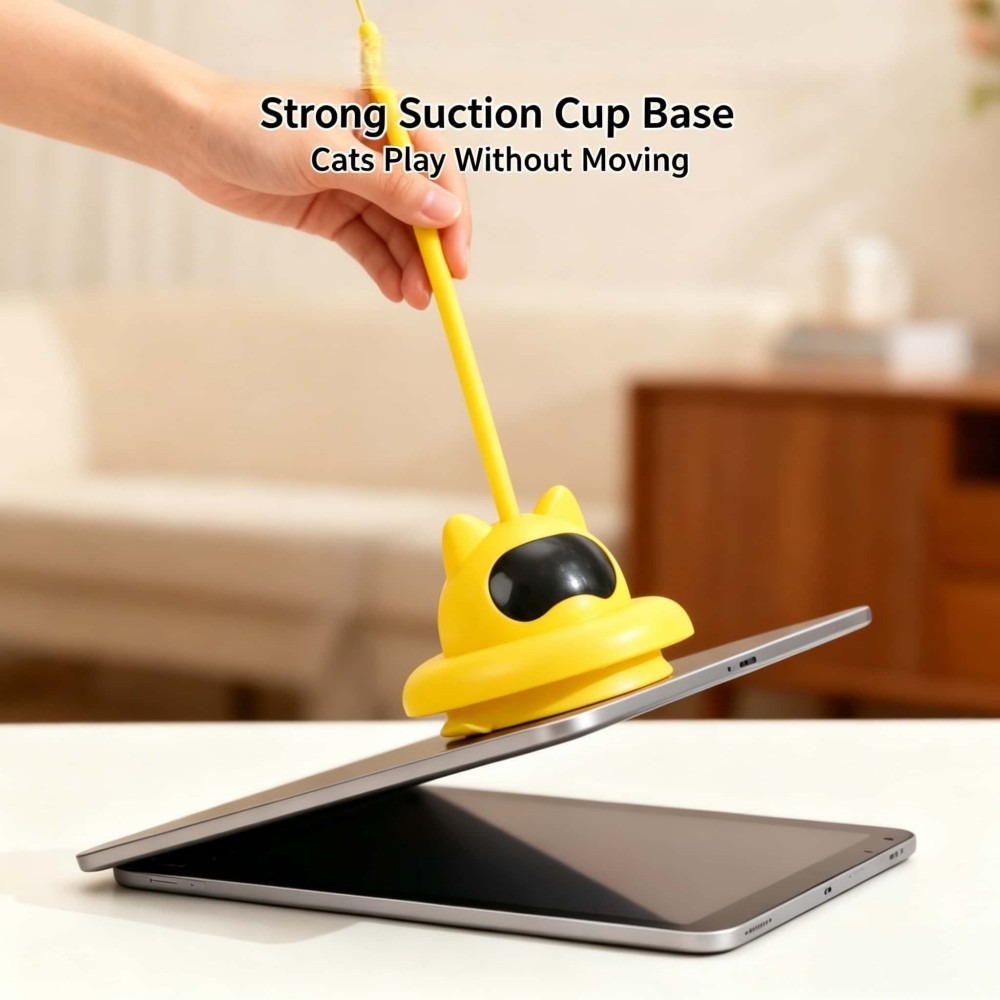 Suction Retractable Pendant Teaser Wand Steel Wire Interactive Cat Toy With Feather