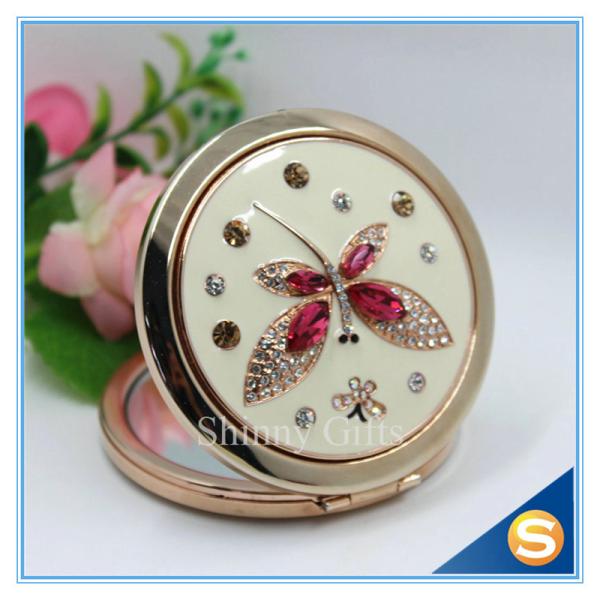 Shinny Gifts Butterfly Design Rhinestone Pocket Mirror Metal Handbag Mirror
