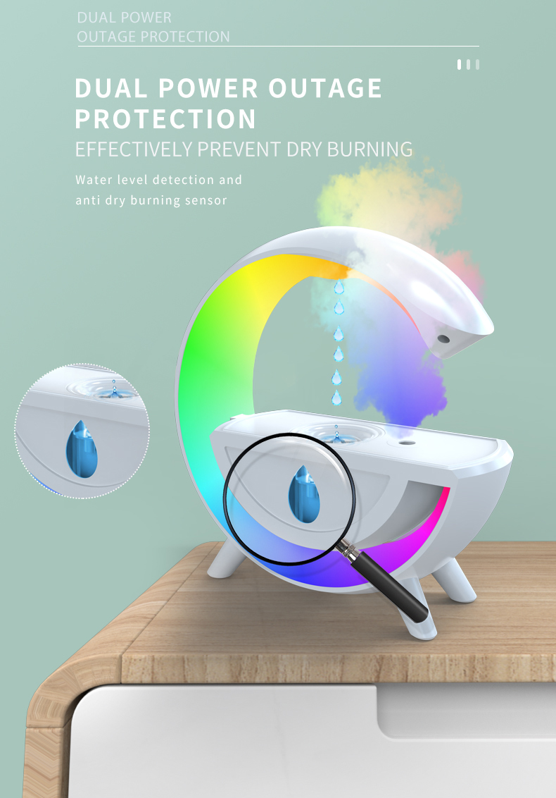Large G Shape USB Portable Electric 7 Colorful Night Light Air Water Drop Anti Gravity Humidity Control Humidifier