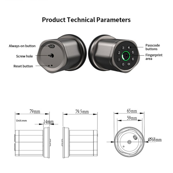 YAGU Fingerprint Password Keyless Single Latch Tuya APP Electronic Round Smart Knob Lock Replacement Ball Lock