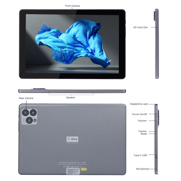 C Idea 10 дюймовый Android 12 Tablet 8 ГБ оперативной памяти 256 ГБ ROM Модель CM8000PLUS Серый