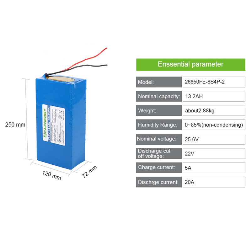 блоки батарей 25.6V 13.2A 26650 338Wh LiFePO4 для датчика мотора велосипеда e