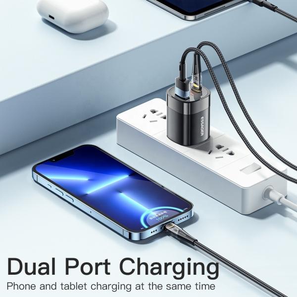 Essager 33W A+C Dual Port LED Digital Display GaN Wall Charger US Standard