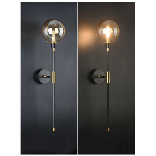 Home Bedside Wall Light Fixtures Black Iron Glass Ball Wall Lamps(WH-VR-152)