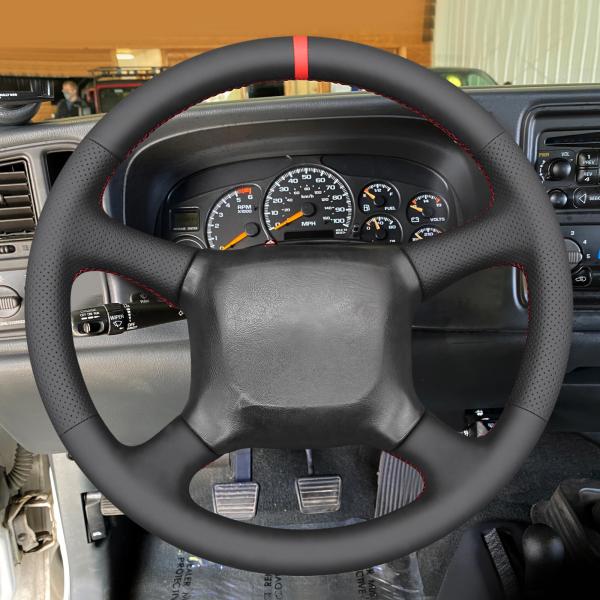 High quality customized hand stitching black leather steering wheel cover for Chevrolet Chevy Silverado 500 1999-2002