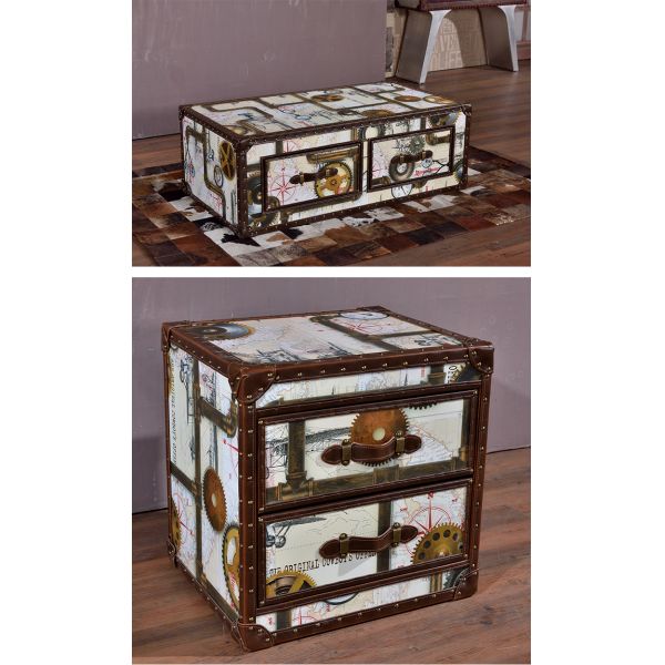 Nidea #8517 Vintage Antique Rustic Luxury Classic Chest Cabinet with Hand-Painted Design Patterns, 6-Drawer Living Room Cabinet