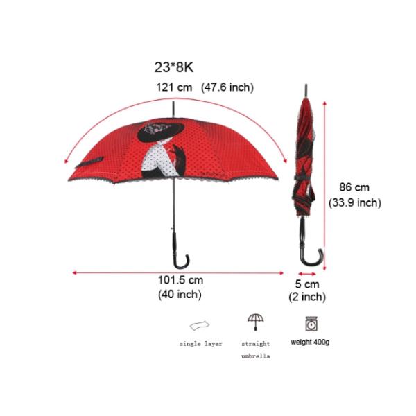 Compact Wind Resistant Umbrella , 23 Inch Ladies Walking Stick Umbrella