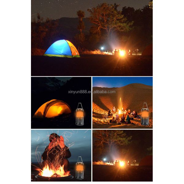 2023 New Telescopic Convenient Hook Lantern Dual Color Flame Flashing Torch Lantern Classic Mini Tent Light