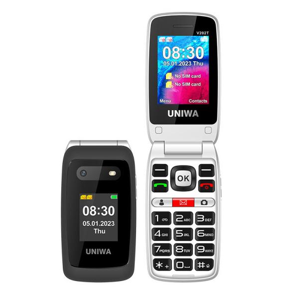UNIWA V202T ブラック 老人 スマートフォン 1450mAh SOS ボタン 高強度