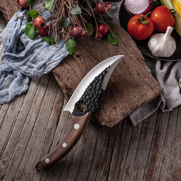 1pcs 5Cr15 Kitchen Stainless Steel Slaughter Knife Pakka Wood Handle Double Edged